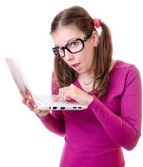 Geeky woman with a laptop
