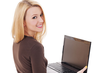 Fototapeta premium Young woman working on laptop