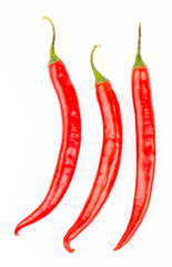 Red chilli peppers on white background