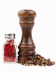 wooden salt shaker  with spices isolated on white