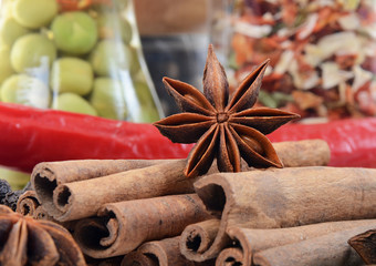Sticks cinnamon and badian close up