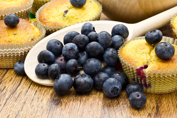 Delicious homemade blueberry muffins with fresh blueberries