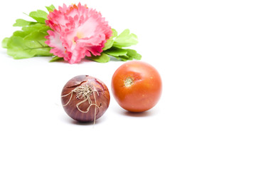 Rote Tomate mit Rote Zwiebel