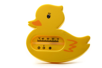 Yellow duck thermometer on white