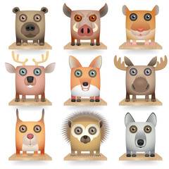Fototapeta premium Wild animals icon set. Forest Animals