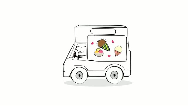 cartoon mann in ice cream auto