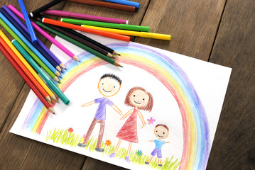 kids drawing happy family © i_tkach