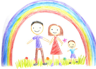 kids drawing happy family © i_tkach