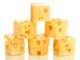 Cheese cubes isolated on white