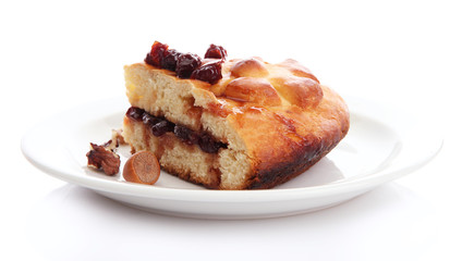 slice of tasty homemade pie with jam, isplated on white