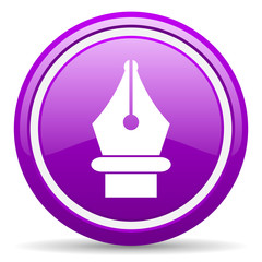 pen violet glossy icon on white background
