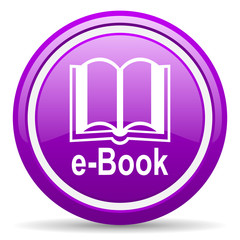 e-book violet glossy icon on white background