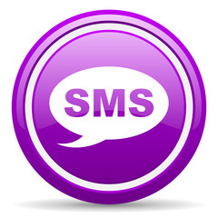 sms violet glossy icon on white background