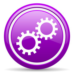 gears violet glossy icon on white background