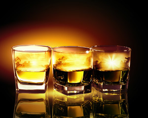 Three glasses of whiskey