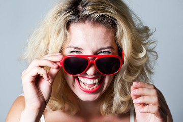 Girl in red glasses