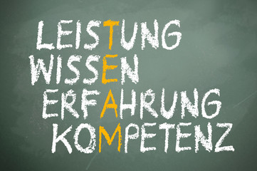 Kreidetafel mit Leistung, Wissen, Erfahrung, Kompetenz