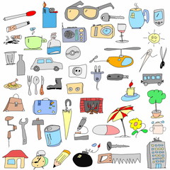 doodle hand drawn color objects