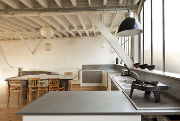 interior, beautiful kitchen of an old loft