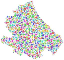 Map of Abruzzo - Italy - in a mosaic of harlequin bubbles