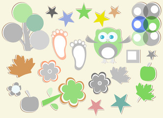 Fototapeta premium set of nature element for design - owls, legs, flowers, trees