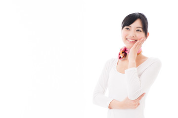 attractive asian woman wearing scarf