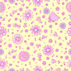Cute Springtime Doodle Seamless Pattern Vector
