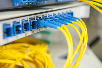 fiber optical network cables patch panel and switch
