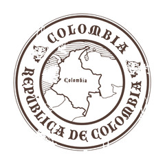 Grunge rubber stamp with the name and map of Colombia, vector