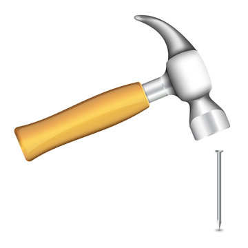 hammer and nail on white background clip art preview
