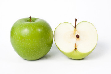 Green apples and half of apple Isolated on a white background