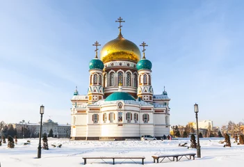 Foto op Plexiglas Orthodox church in Omsk winter © rogkoff