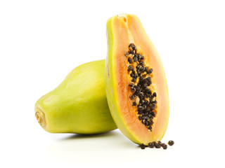 Whole and half Papaya fruit isolated