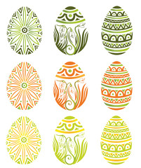 Bunte Ostereier Vektor Set - Frühling Deko in Grün, Orange, Gelb