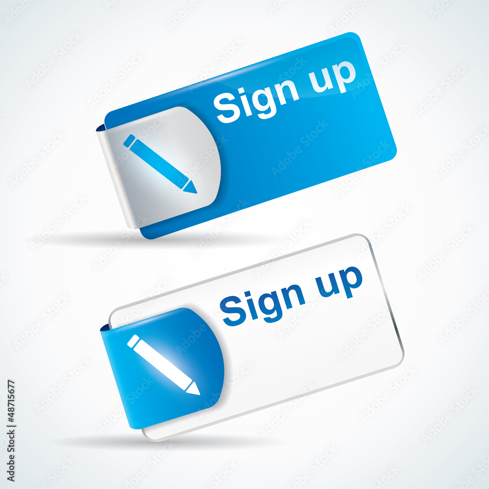 Poster sign up button or icon with reflective web2 and catchy design