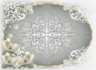 grey and white decorated floral design