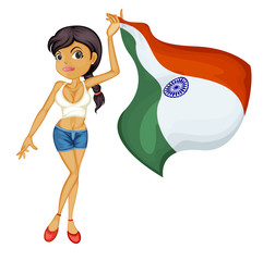 A smiling girl with a national flag of India