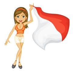 A smiling girl with a national flag of Indonesia