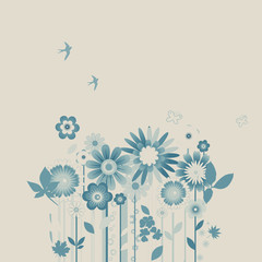 Hintergrund mit Blumen und Vögeln