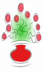 illustration of isolated red roses in vase, cartoon vector