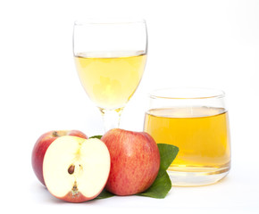 Apple and apple juice on the white background