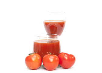 Tomato and juice on the white background