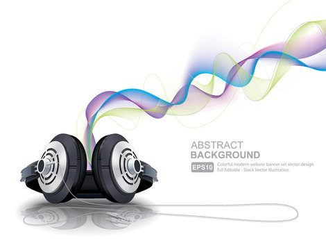 Realistic Headphones With Waves Vector