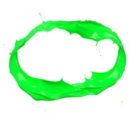 Green paint splashes circle, isolated on white background