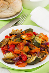 vegetables on the plate and bread