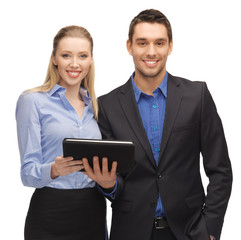 man and woman with tablet pc