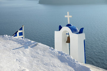 Belltower and greek flag