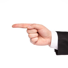 isolated hand of a businessman shows the direction