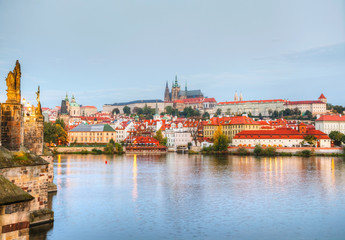 Naklejka na ściany i meble Overview of old Prague from Charles bridge side