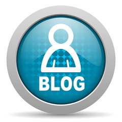 blog blue glossy icon on white background